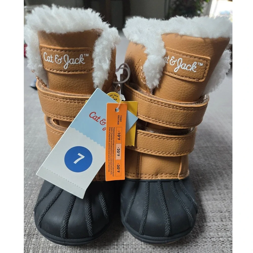 Cat & Jack Denver Cognac Brown Kids Winter Duck Boots Waterproof Size 7 NEW